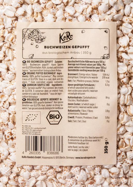 Nutritional values and ingredients KoRo Organic puffed buckwheat (350 g)