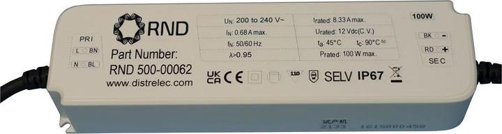 Actual product image RND LED driver, constant voltage, 100W 8.33A 12V IP67