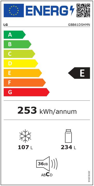 Energie-Label LG GBB61DSHMN Koel/vries combinatie Rvs Vrijstaand (341 l)