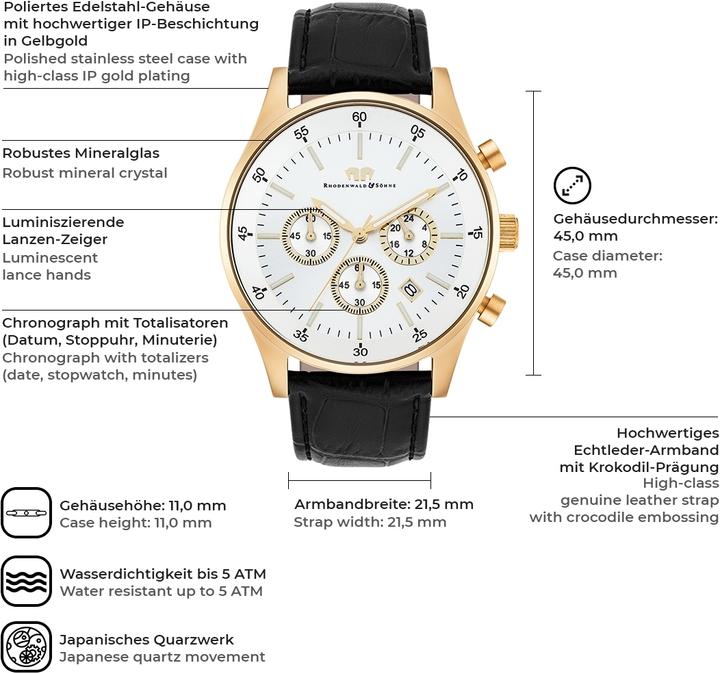 Actual product image Men Chronograph Goodwill Genuine Leather Black - 4408 (Chronograph, 45 mm)