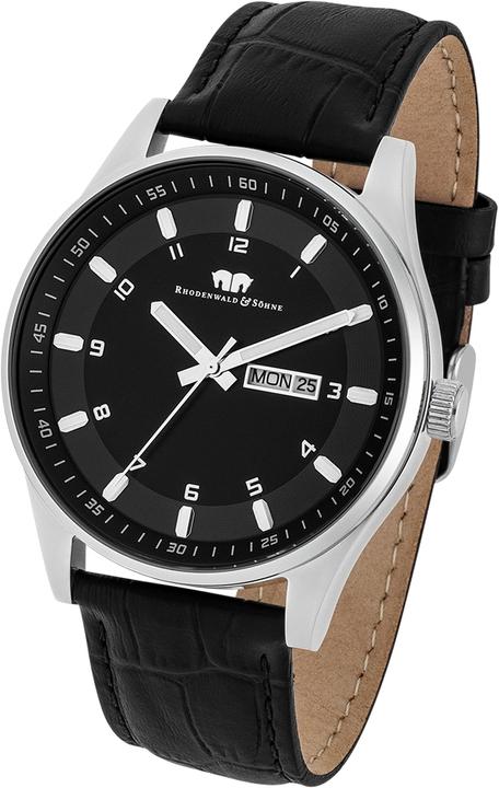 Actual product image Mens quartz watch Couragian genuine leather black - 4466 (Analogue wristwatch, 43 mm)