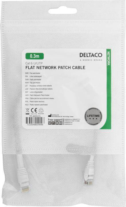 Image du produit Deltaco U/UTP Cat6 patch cable flat 0.3m 250MHz white (U/UTP, CAT6, 0.30 m)