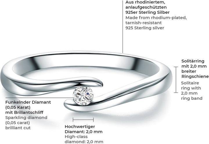 Produktbild Trilani Damen Sterling Silber Diamant silber - 7158 (56, 925 Silber)