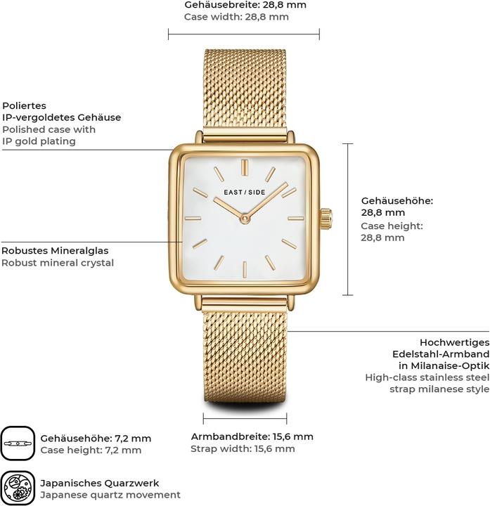 Immagine prodotto Eastside Orologio al quarzo da donna Grand in acciaio inossidabile oro giallo - 11270 (Orologio da polso analogico, 37.30 mm)