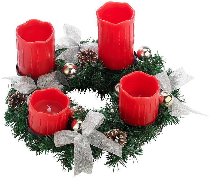 Britesta Adventskranz mit roten LED-Kerzen, silbern geschmückt