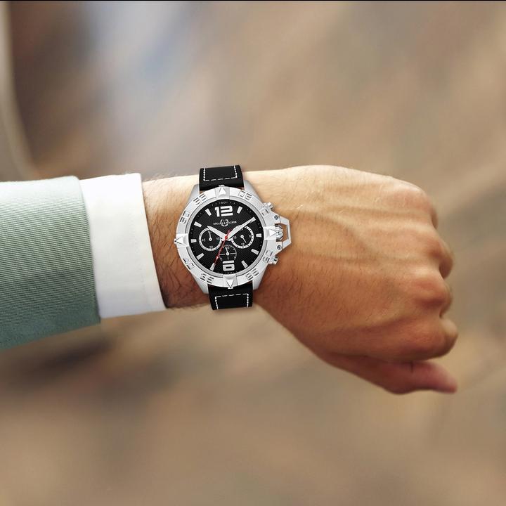 Produktbild Spears & Walker Herren Quarzuhr Varus II Echtleder schwarz - 23248 (Chronograph, 50 mm)