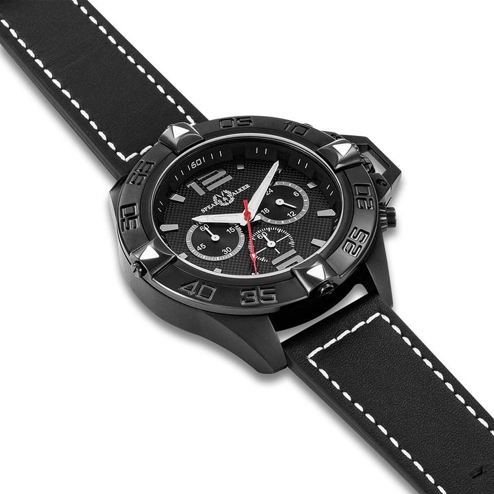 Produktbild Spears & Walker Herren Quarzuhr Varus II Echtleder schwarz - 23250 (Chronograph, 50 mm)