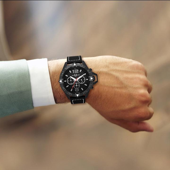 Produktbild Spears & Walker Herren Quarzuhr Varus II Echtleder schwarz - 23250 (Chronograph, 50 mm)