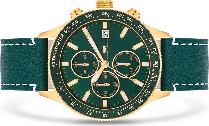 Actual product image Men Chronograph Carthago II genuine leather green - 23554 (Chronograph, 43 mm)
