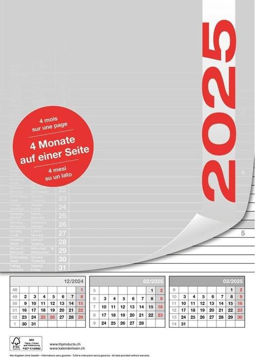 Actual product image 4-month office calendar 21 x 29.7 cm (21 x 29.7 cm, German, French, Italian, English)