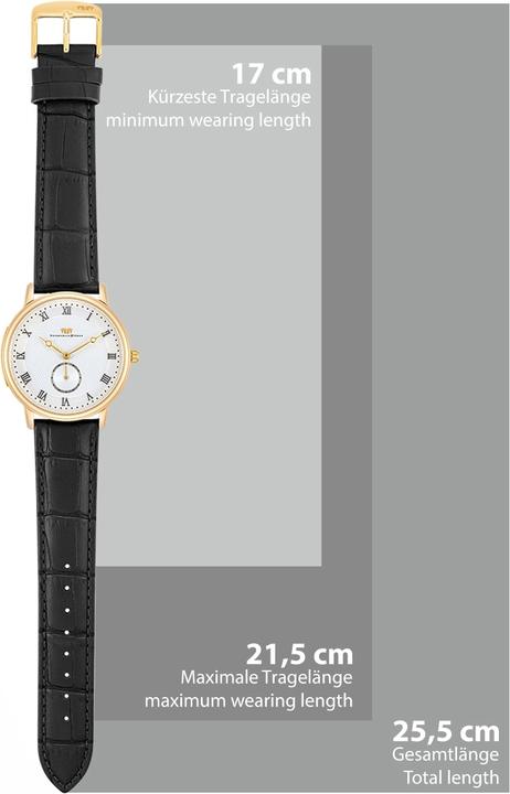 Image du produit Montre à quartz pour homme Moonlight en cuir véritable noir - 26509 (Montre analogique, 40 mm)