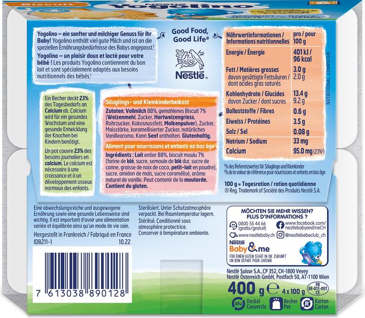 Nährwerte und Zutaten Yogolino Biscuit (400 g)