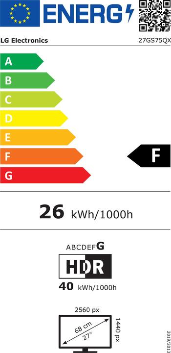Label énergétique LG UltraGear 27GS75QX-B (2560 x 1440 pixels, 27")