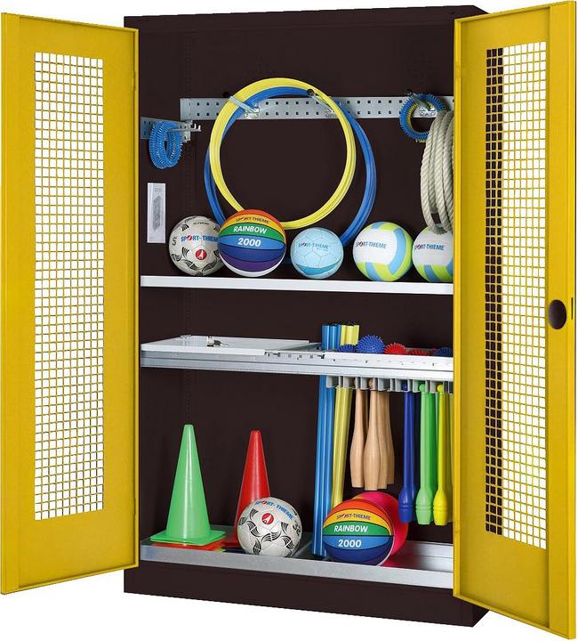 Produktbild C+P Modul-Sportgeräteschrank mit Komplettausstattung (HxBxT: 195x120x50 cm, mit Lochblech-Flügeltüren)