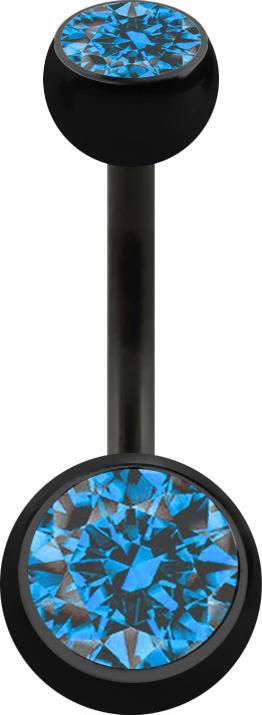 Image du produit Star Piercing Banane noire avec deux boules de cristal bleu clair (Acier chirurgical 316L, sans laiton)