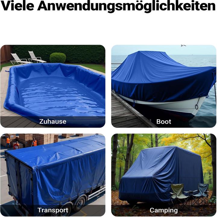 Produktbild Wiltec Abdeckplane wetterfest blau 3x5m Polyester Gartenplane 650g/m² Ösen Plane