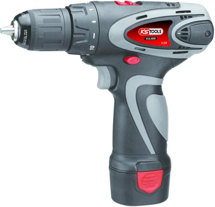 Actual product image KS Tools Cordless drill-screwdriver, 24Nm, 1,870 rpm 10.8V, with 2 batteries and 1 charger (Rechargeable battery operated)