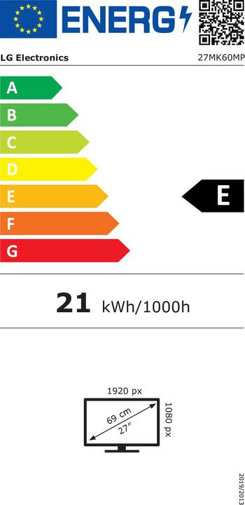Label énergétique LG 27MK60MP-W Moniteur Full HD 27' IPS 75Hz Silver (1920 x 1080 pixels, 27")