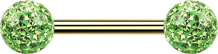 Produktbild Star Piercing Barbell vergoldet mit zwei Kristallkugeln hellgrün Epoxy Schutzschicht (Titan G23, ohne Messing)