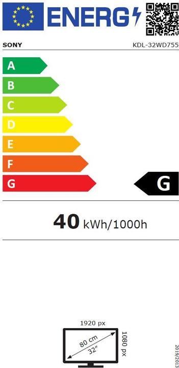 Energy Label Sony Kdl-32wd755 (32", LCD, Full HD, 2016)