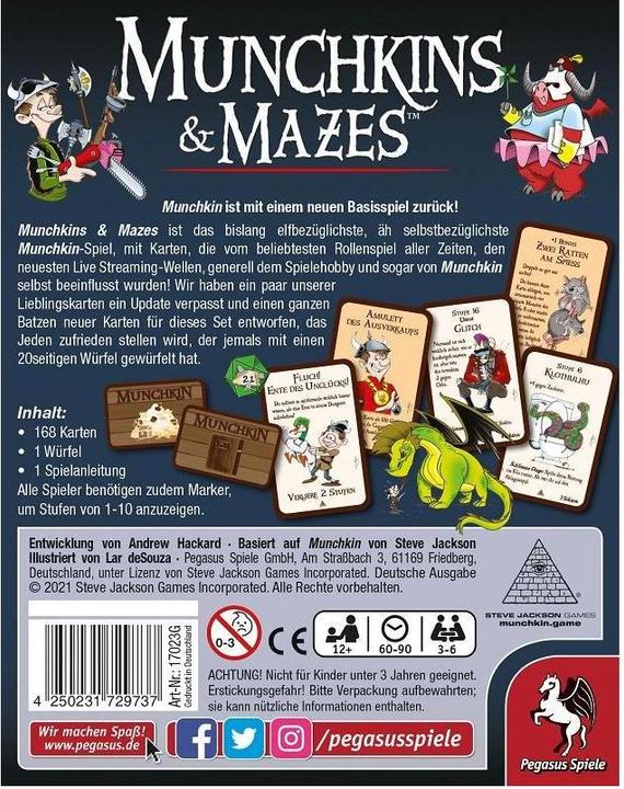 Image du produit Pegasus 17023G - Munchkin & Mazes, jeu de cartes, pour 3-6 joueurs, à partir de 12 ans (édition FR) (Allemand)