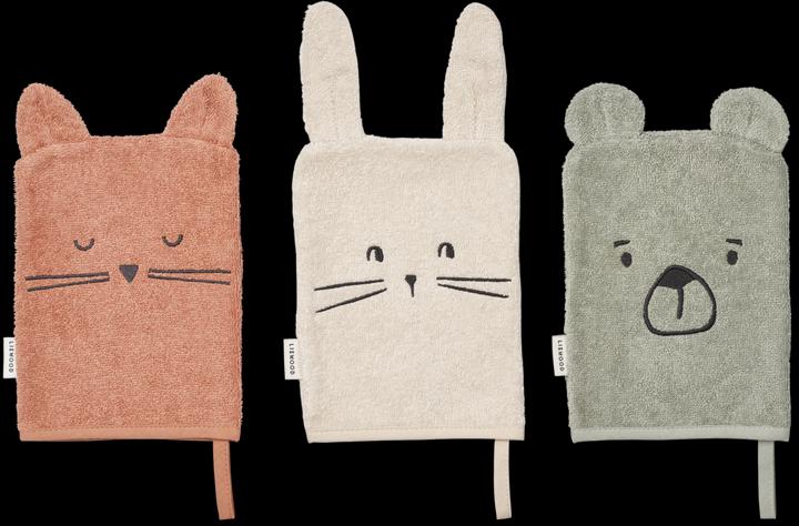 Actual product image Liewood 3Pack bath glove Sylvester Dove Mix