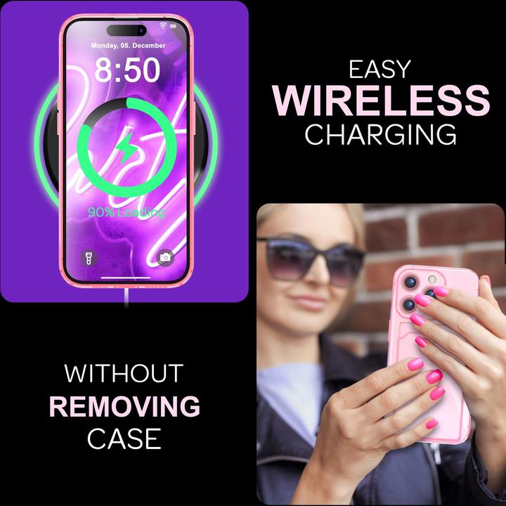 Immagine prodotto Nalia Portacarte trasparente in silicone trasparente al neon (Apple iPhone 16 Pro)