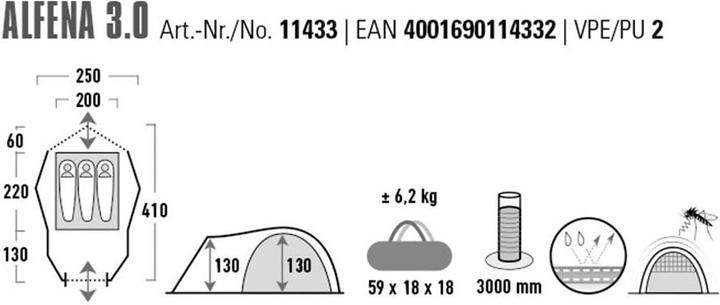 Image du produit High Peak Alfena 3 (Tente igloo, 6.50 kg, 3 personnes)