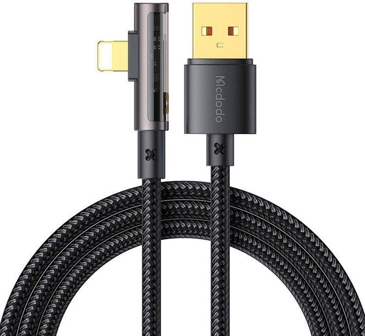 Actual product image Mcdodo CA-3511 USB to lightning prism 90 degree cable, 1.8m (black) (1.80 m, USB 3.2 Gen 1)