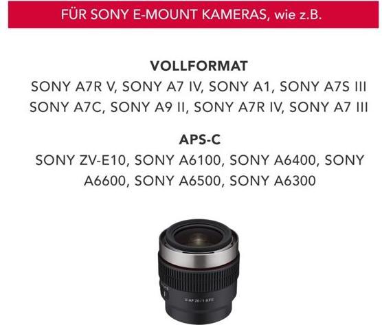 Actual product image Samyang V-AF 20mm F1.9 Sony E-mount (Sony E, full size, APS-C / DX)