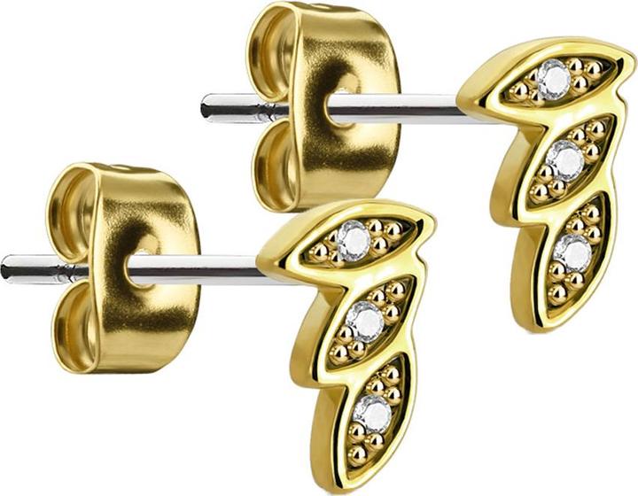Produktbild Star Piercing Ohrstecker drei Federn vergoldet mit Kristall silber (Chirurgenstahl 316L, Messing)