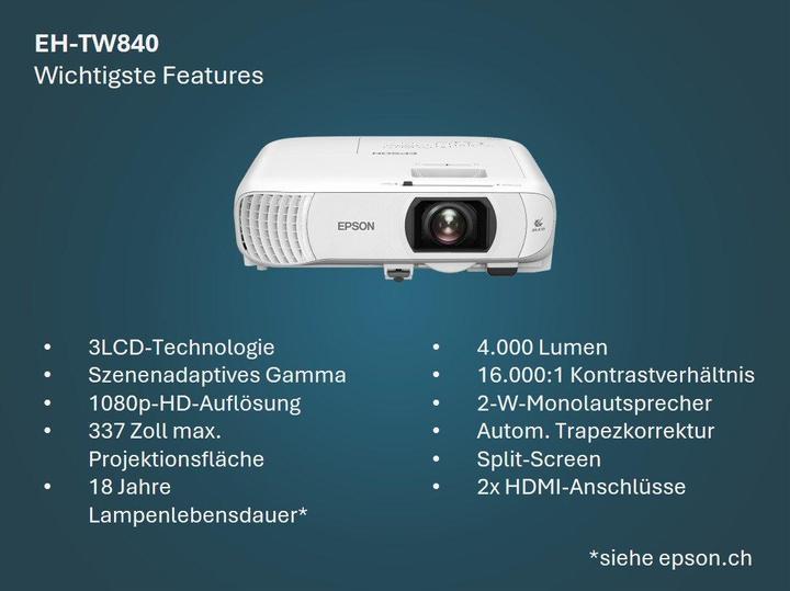 Image du produit Epson EH-TW840 3LCD Projector 4000lm (4000 lm)