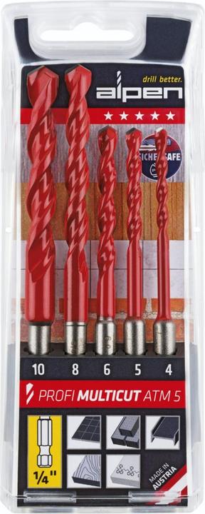 Image du produit Alpen Jeu de forets hélicoïdaux Multicut (6 mm, 10 mm, 5 mm, 8 mm, 4 mm)