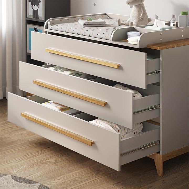 Produktbild VitaliSpa Wickelkommode Malia, Cashmere-Eiche, 133 x 98 cm XL mit 3 Schubladen