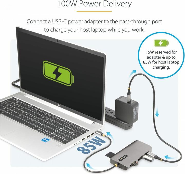 Actual product image StarTech COM Three Monitor USB-C Multiport Adapter 2x 4K 60Hz + 4K 30Hz HDMI & DP 4x USB-A 100W GbE L (USB-C, 4 Ports)