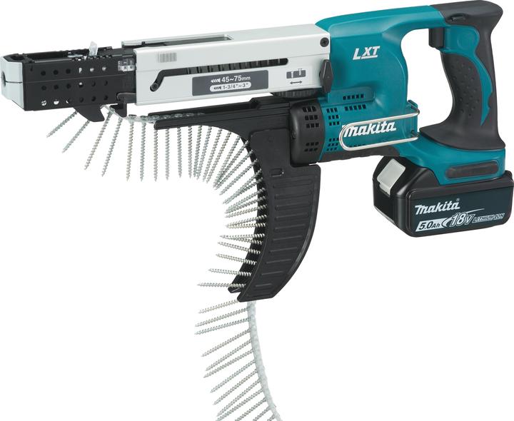 Image du produit Makita Visseuse à magasin sans fil 18V avec 2x batteries 5.0Ah DFR750RTE (Fonctionnement sur batterie)
