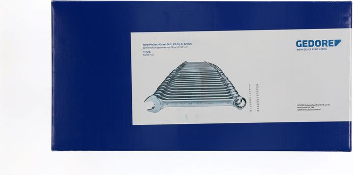 Produktbild Gedore 7-026 Ring-Maulschlüssel-Satz 26-teilig UD-Profil 6-32 mm (16 mm, 20 mm, 19 mm, 6 mm, 21 mm, 32 mm, 18 mm, 11 mm, 12 mm, 10  mm, 30 mm, 27 mm, 15 mm, 13 mm, 25 mm, 28 mm, 9 mm, 7 mm, 14 mm, 29 mm, 8 mm, 24 mm, 31 mm, 23 mm, 26 mm, 22 mm, 17 mm)