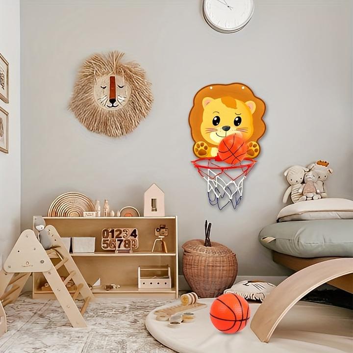 Actual product image Activity Board Mini basketball hoop stand set with lion, dinosaur, elephant jungle animals - Happy Birthday