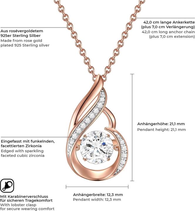 Produktbild Rafaela Donata Damen Sterling Silber Zirkonia roségold 42,0 cm Basiskette + 7,0 cm Verlängerung - 11058 (Sterling Silber, 42 - 49 cm)