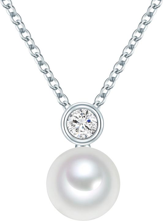 Valero Pearls Damen Sterling Silber Zirkonia Süsswasser-Zuchtperle silber 42,0 cm Basiskette + 7,0 cm Verlängerung (Sterling Silber, 42 - 49 cm)
