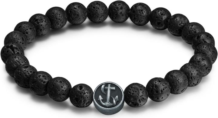 Produktbild True Rebels Herren Anker Edelstahl Lava-Stein schwarz 22,0 cm - 11746 (22 cm, Edelstahl)