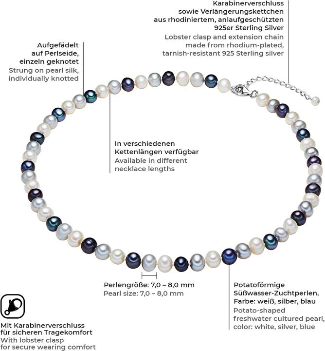 Produktbild Valero Pearls Damen Sterling Silber Süsswasser-Zuchtperle silber - 2244 (Sterling Silber, 45 cm)