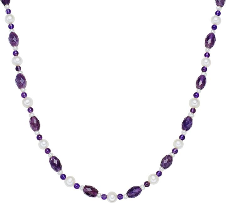 Immagine prodotto Valero Pearls Donna Argento Sterling Ametista Perla d'acqua dolce coltivata Argento 45,0 cm Catena base + 5,0 cm (Argento, 45 - 50 cm)