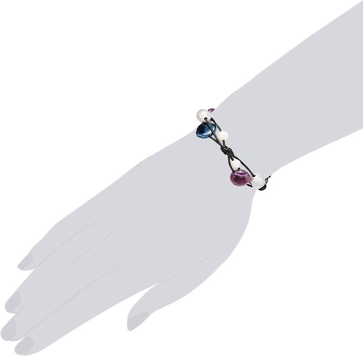 Image du produit Valero Pearls Femme Cuir véritable Améthyste Perle d'eau douce noire 16,0 - 24,0 cm, réglable - 3296 (24 cm, Cuir véritable)