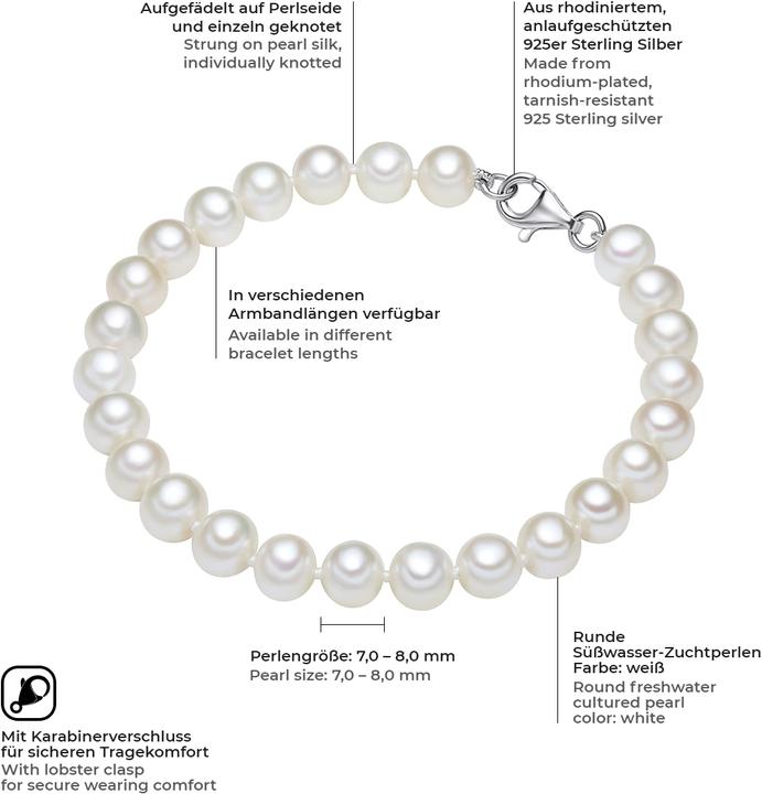 Actual product image Valero Pearls Ladies Sterling Silver Freshwater Cultured Pearl Silver - 3850 (21 cm, Sterling Silver)