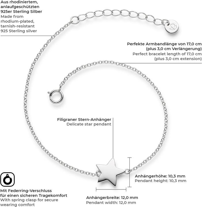Produktbild Glanzstücke München Damen Stern Sterling Silber silber 17,0 cm Basislänge + 3,0 cm Verlängerung - 6128 (17 cm, Sterling Silber)