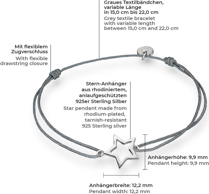 Produktbild Glanzstücke München Damen Stern Sterling Silber silber 15,0 - 22,0 cm, flexibel einstellbar - 5980 (22 cm, Sterling Silber)