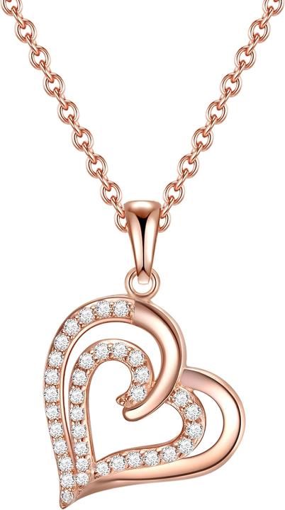 Immagine prodotto Rafaela Donata Catena da donna con cuore in argento sterling e zirconi in oro rosa con base di 42,0 cm e prolunga (Argento, 42 - 49 cm)