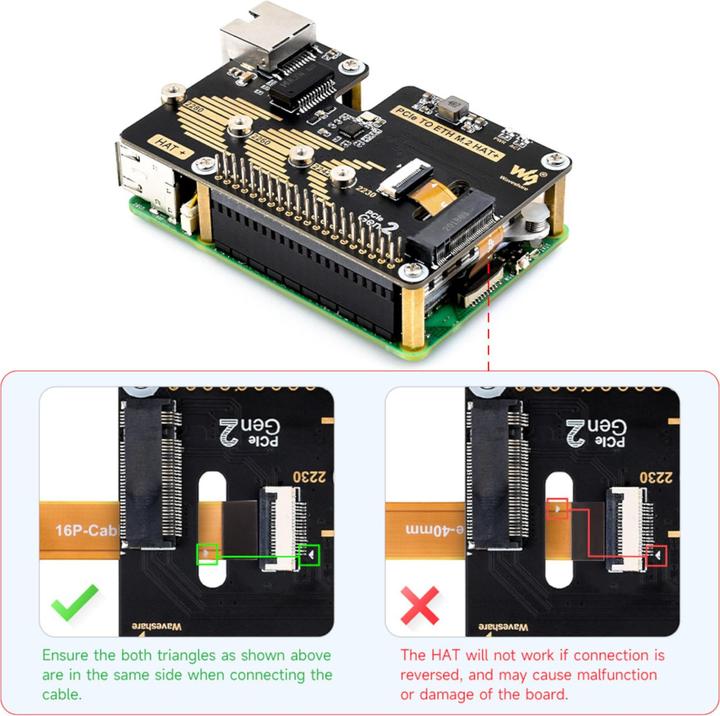 Produktbild WaveShare PCIe auf Gigabit ETH und M.2 HAT+ für Raspberry Pi 5