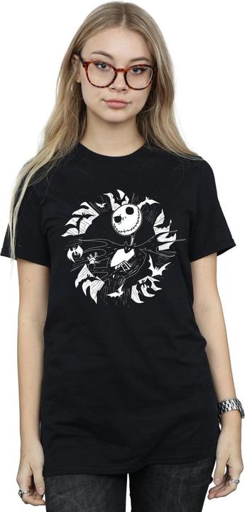 Actual product image Disney Womens/Ladies Nightmare Before Christmas Jack Bat Circle Cotton Boyfriend T-Shirt (4XL)